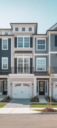 new-residential-townhouse-with-entrance-garage-doors-front-sunny-day_1377216-5259