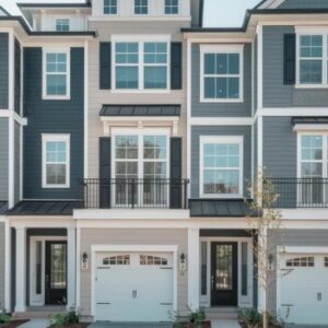 new-residential-townhouse-with-entrance-garage-doors-front-sunny-day_1377216-5259